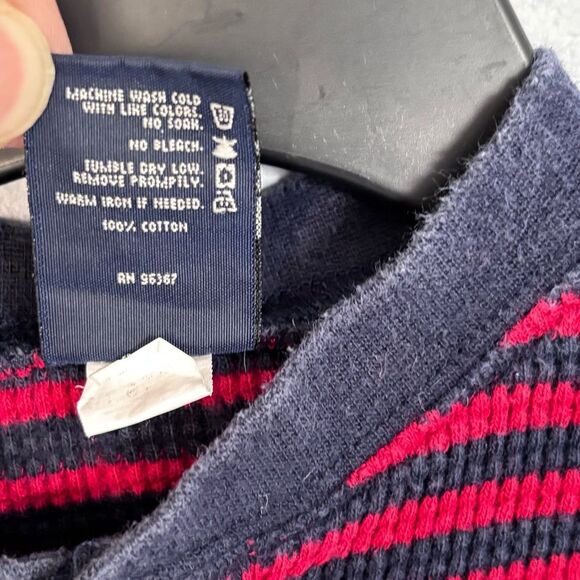 OshKosh B’gosh Vintage Boys Navy Blue Red Striped Long Sleeve Onesie 12M - Picture 10 of 10